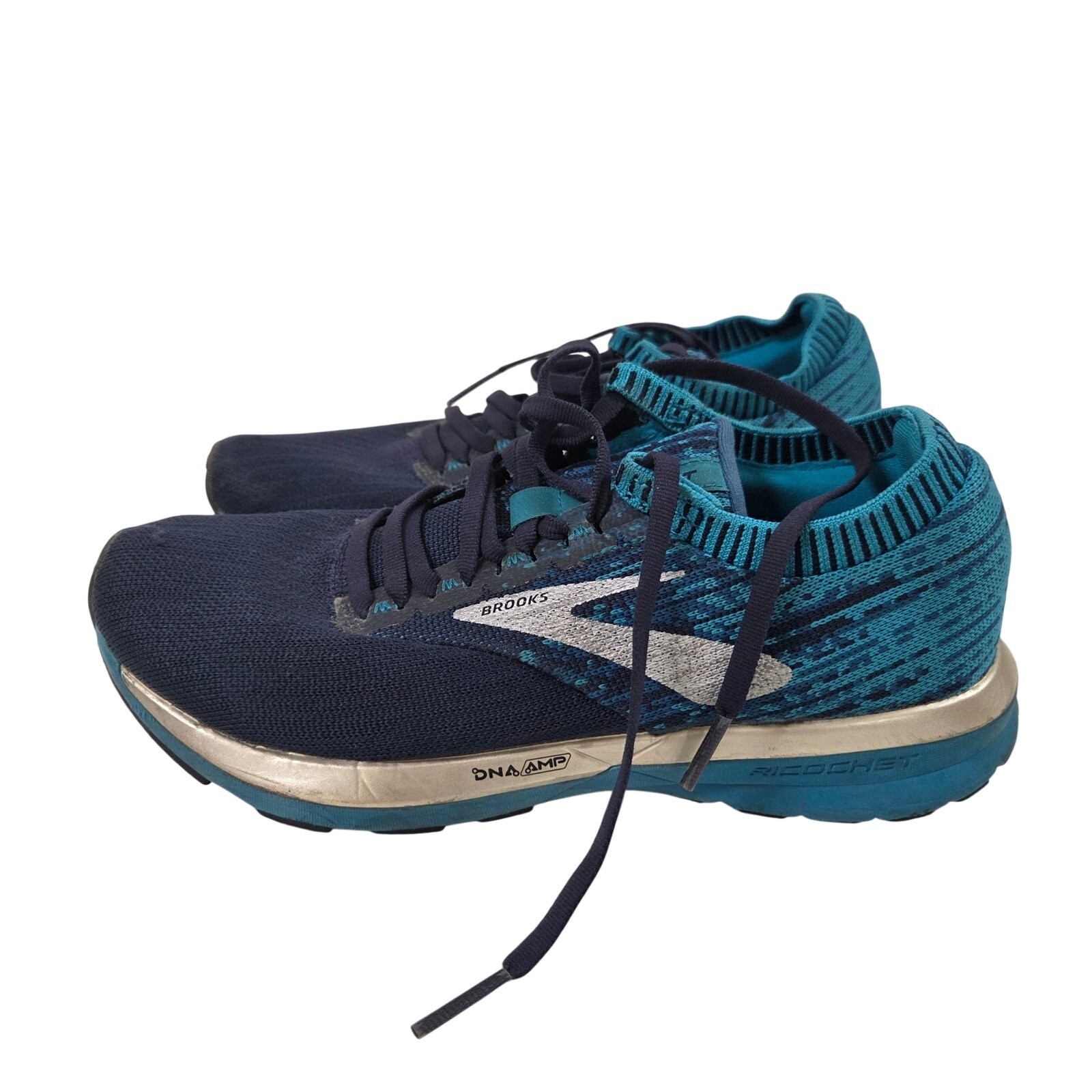 Brooks Ricochet Womens Running Shoes Navy Blue Silver Knit Size 8 1202821B482