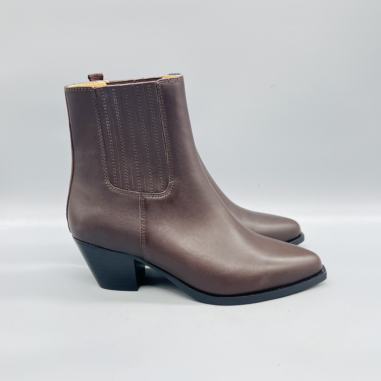 Quince Boots Womens 7.5 Brown Leather Chelsea Ankle Cuban Heel Booties Shoes New