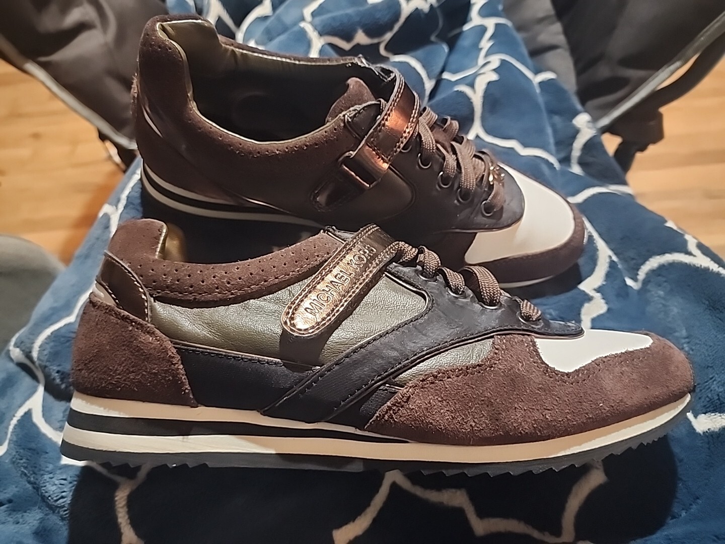 Michael Kors MK Sneakers Womens 8.5 Brown Green Black & White Leather