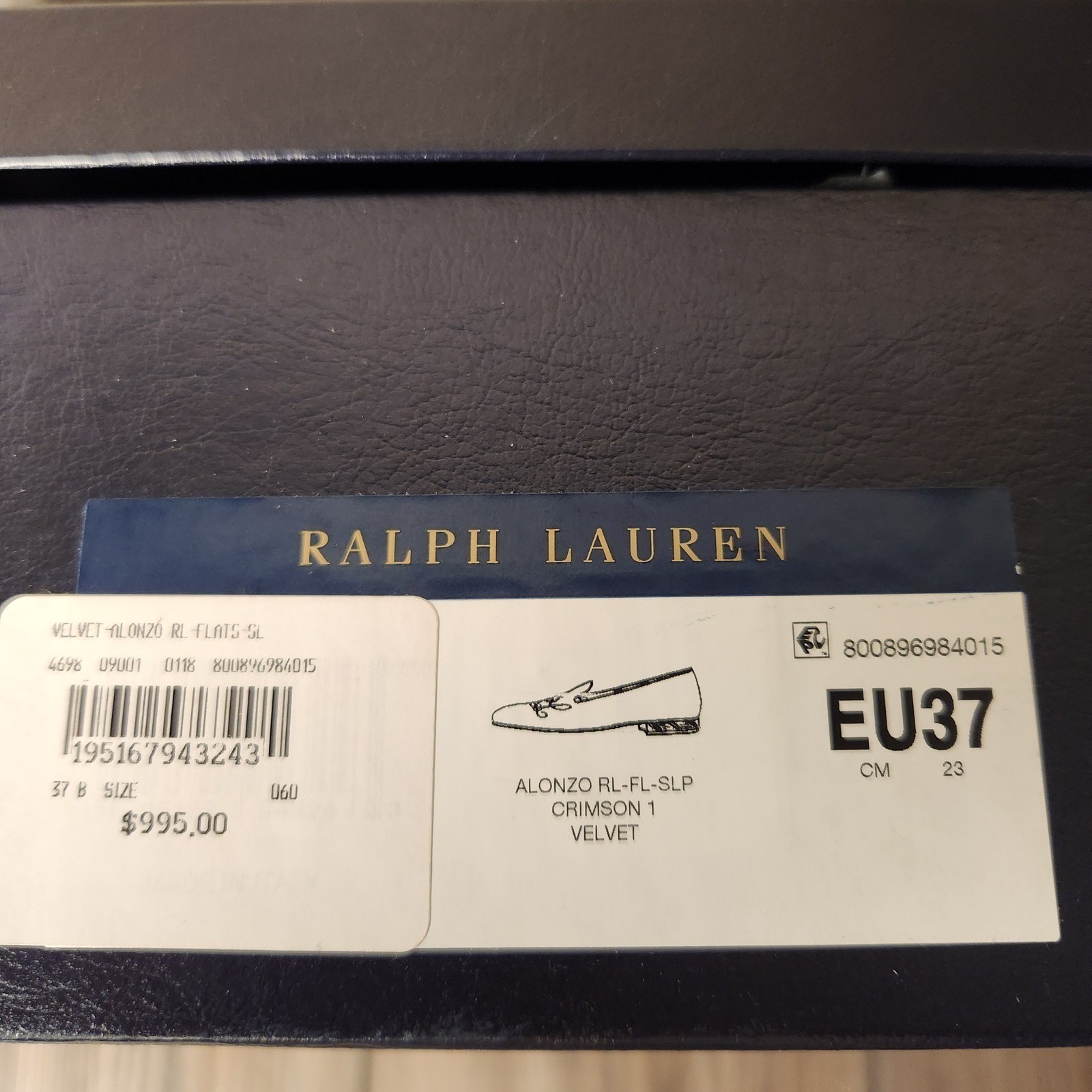NEW Ralph Lauren Alonzo Velvet Loafers Crimson, Monogram Flats Purple S7.5