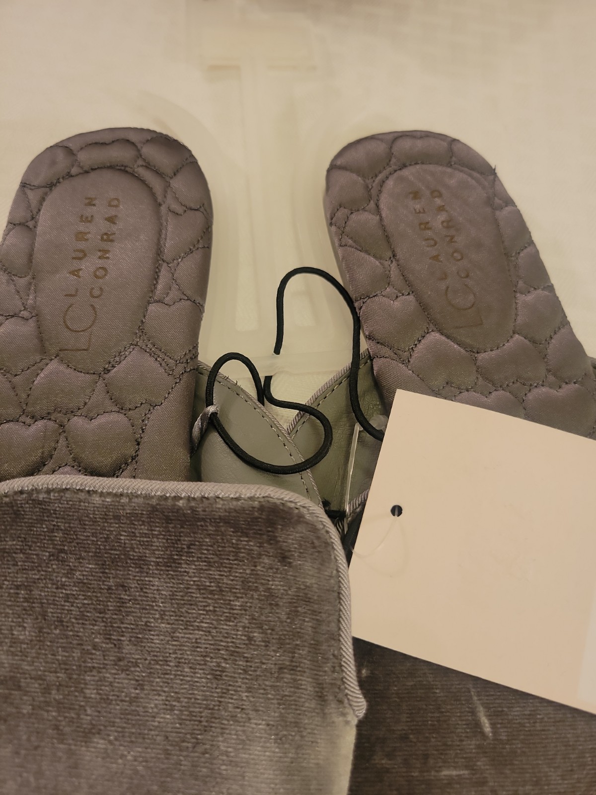 LC LAUREN CONRAD Slip On Slide SLIPPERS Women’s Velvet Gray Size M 7/8 Color New