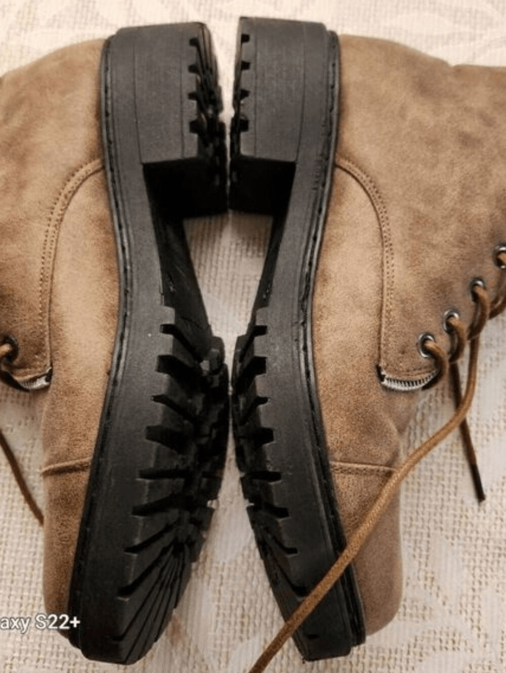 Cupid faux Leather Lace-Up Ankle Boots in Taupe w metal eyelets and zipper trim