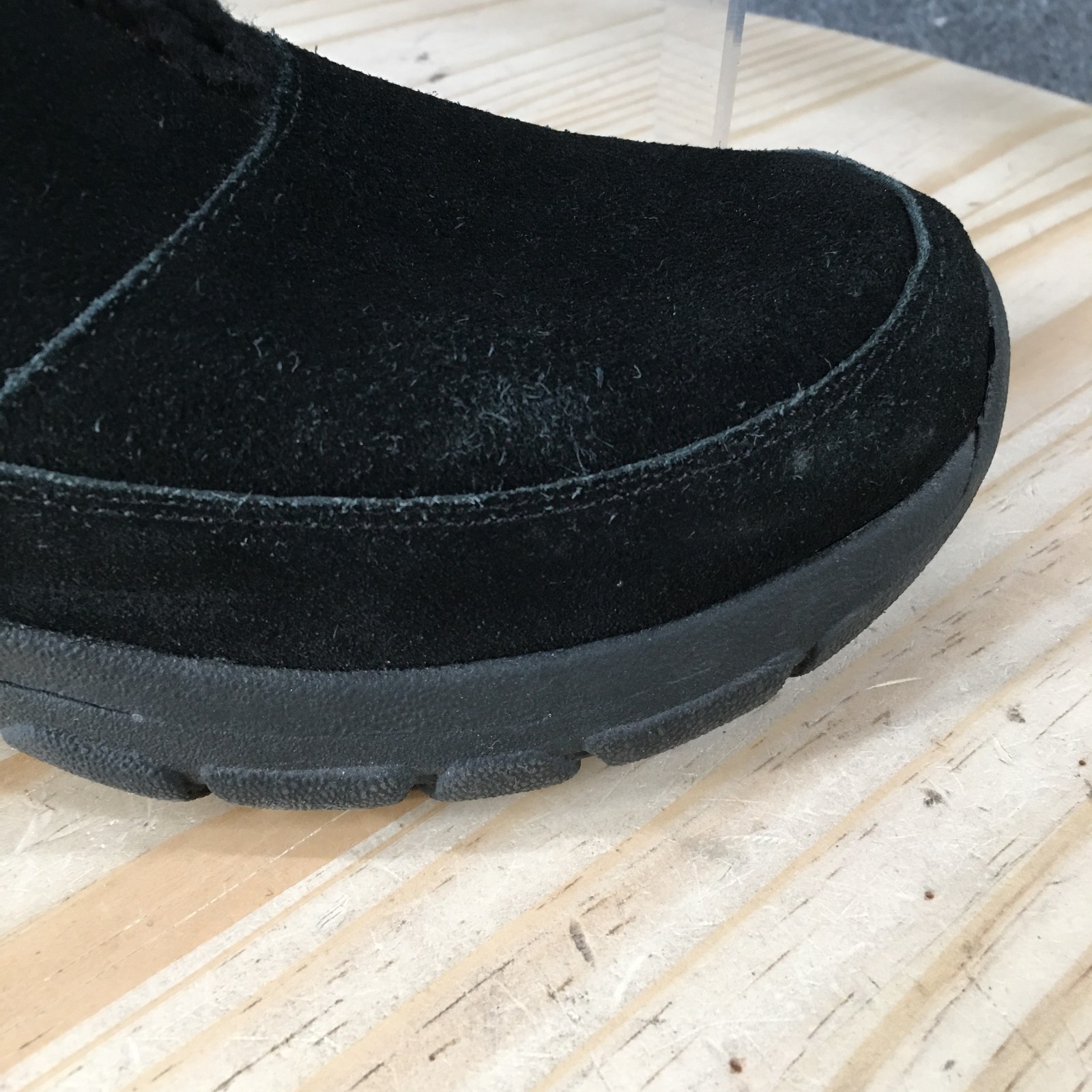 Lands End Shoes Womens 8 B Black Suede Slip On Clog Faux Fur Lined Comfort