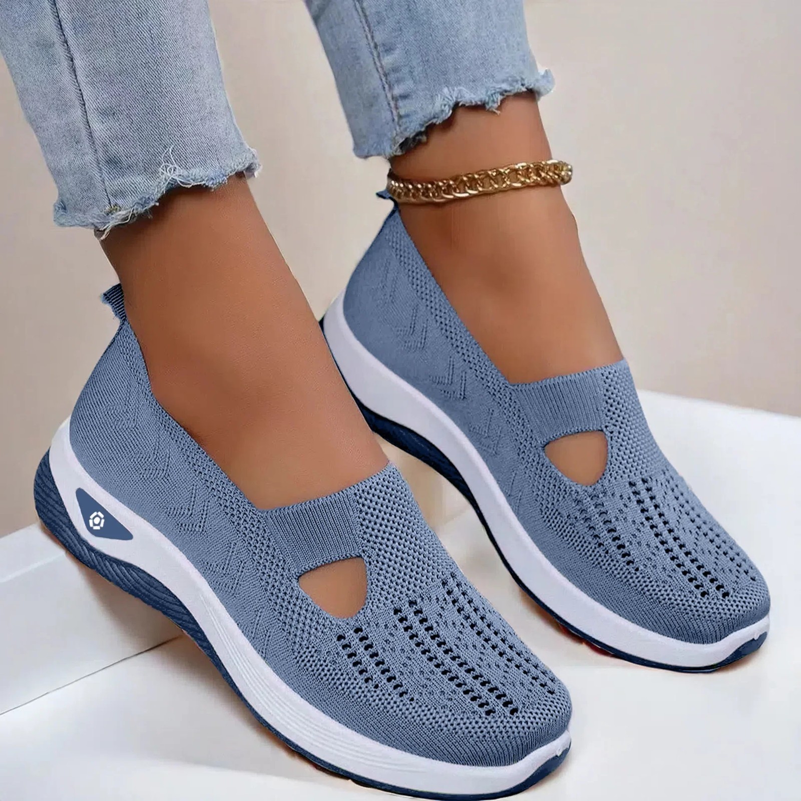 Women Mesh Flats Shoes Breathable Slip On Walking Sneakers Soft Non Slip Casual✨
