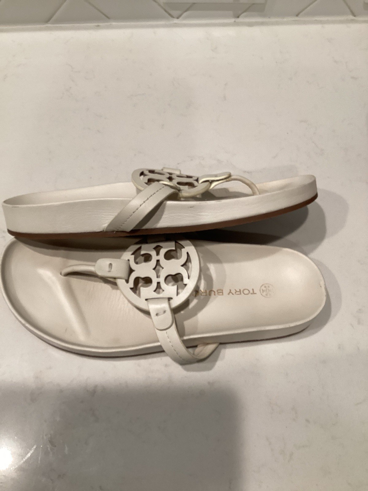 Tory Burch Miller Cloud Sandals Size 8 1/2 Cream Off-White