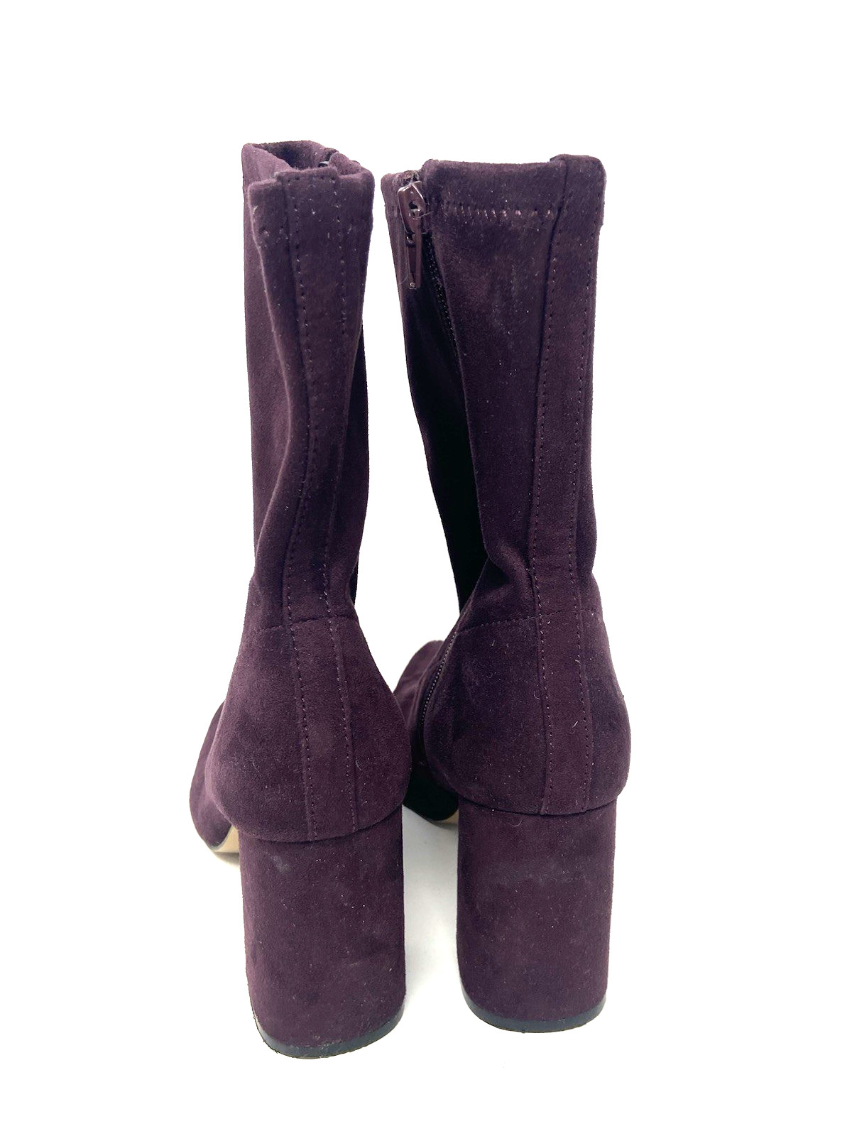 Express Purple Plum Burgundy Suede Zip Up Ankle Boots Womens Chunky High Heel -8