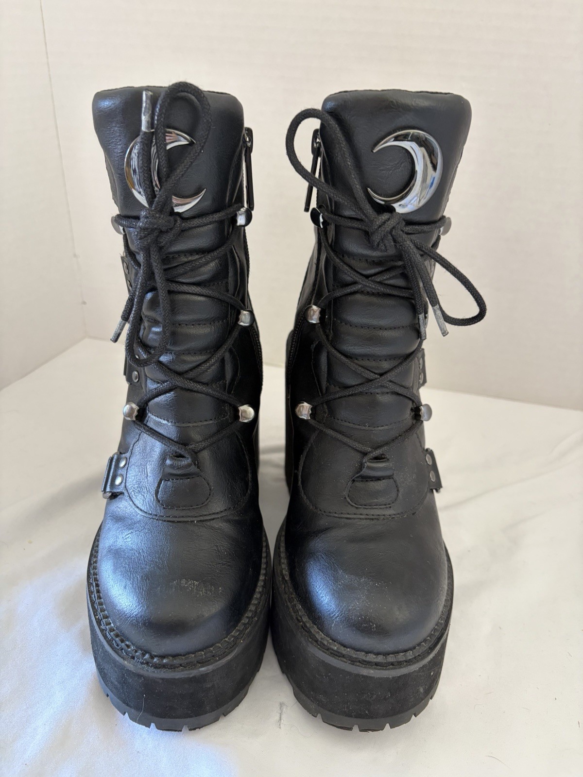 Killstar Crescent Platform Boots Black Goth Moon Chunky Heel Lace Up US 6 EU37