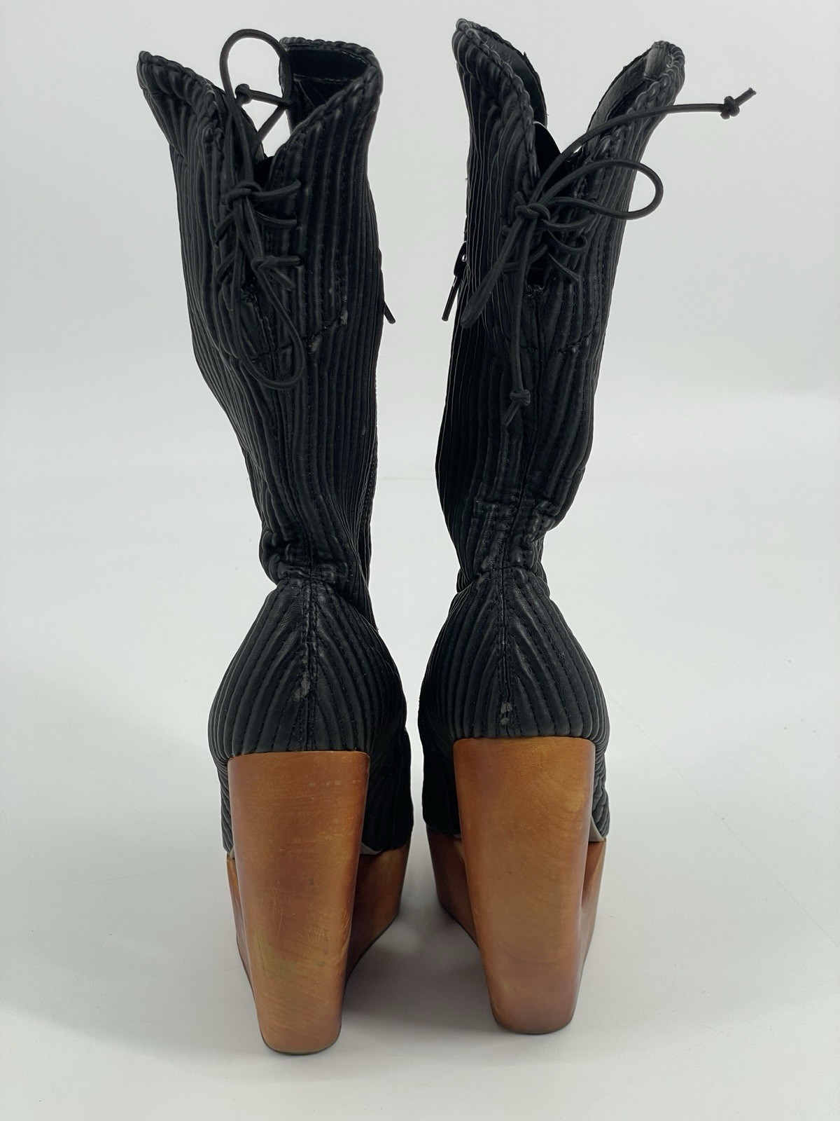 Jeffrey Campbell Rockaway Havana Wood Platform Boots Black Goth Indie Sleeze 6M