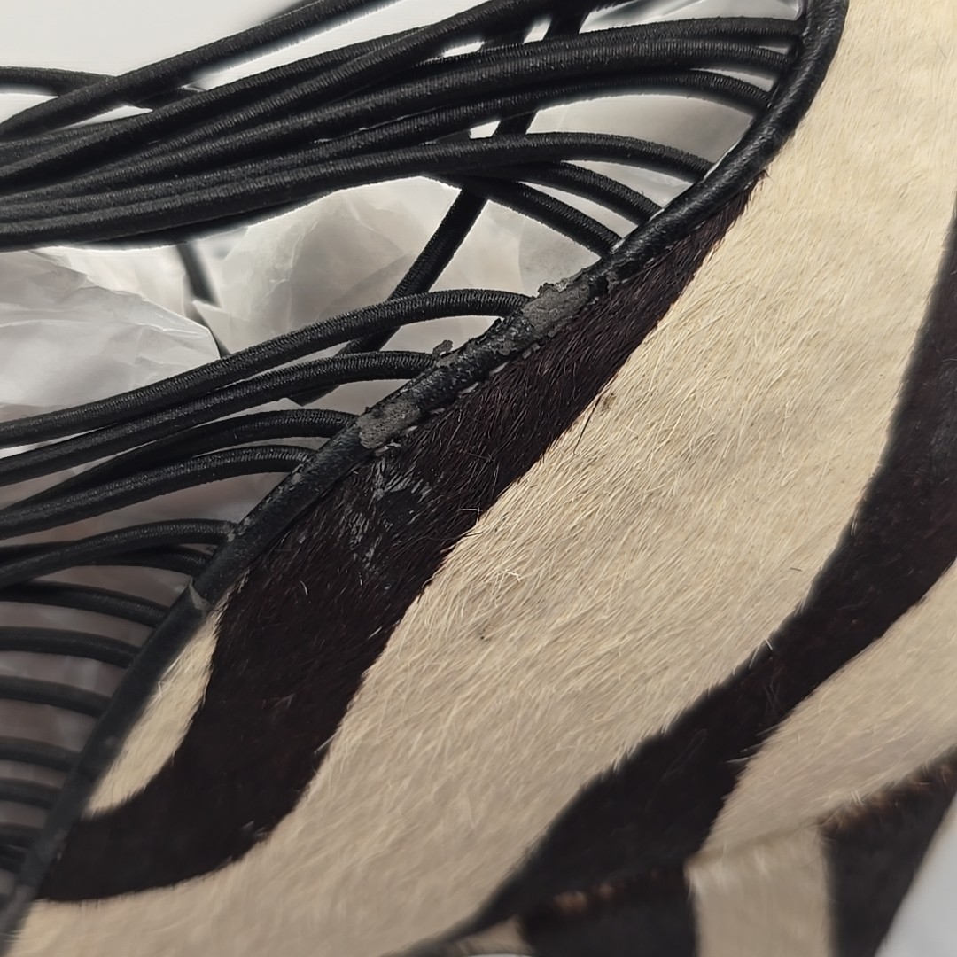 London Trash Zebra Stripes Pony Hair Platform Shoes Heels Leather sz 8 Pinup