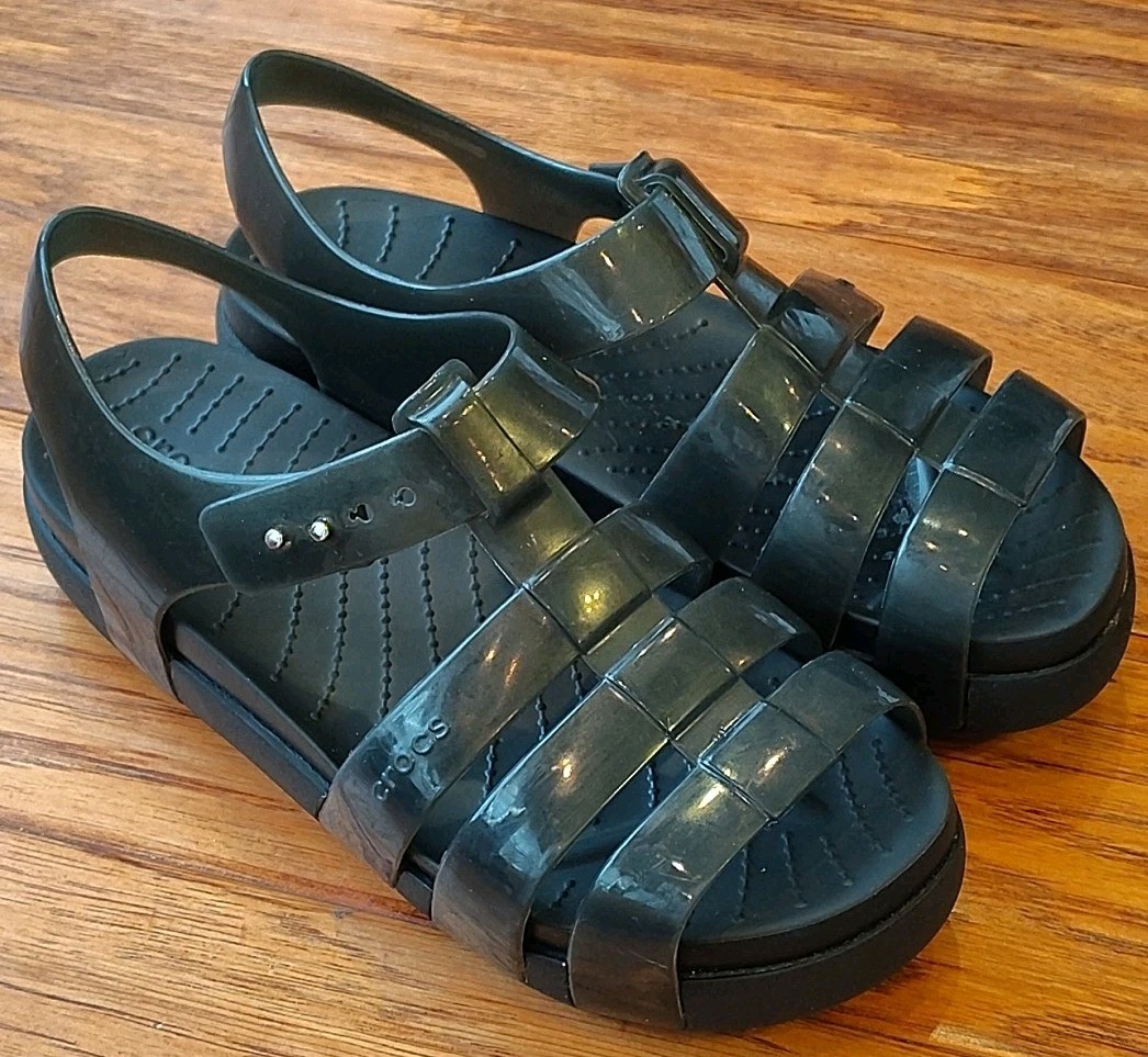 Crocs Splash Glossy Fisherman Women’s Sandals Black Size 7 *Read Description*
