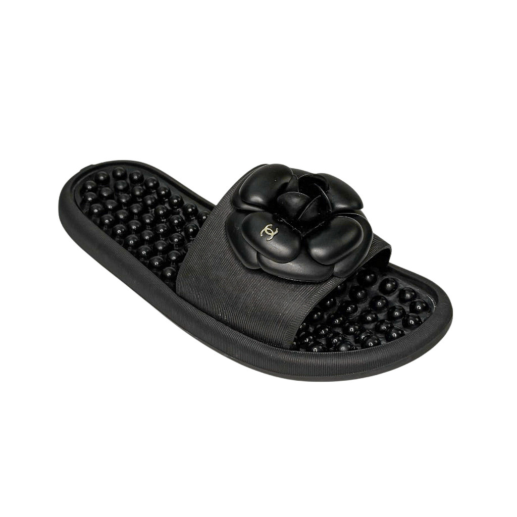 Chanel Camellia CC Mules Black Thermoplastic/PVC Slip on Slides EU 37 US 5.5-6