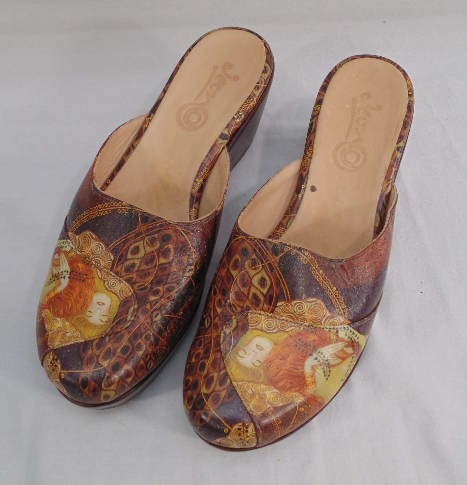 Icon Art Mules Wedge Clog Shoes 7.5 Gustav Klimt’s Water Serpents