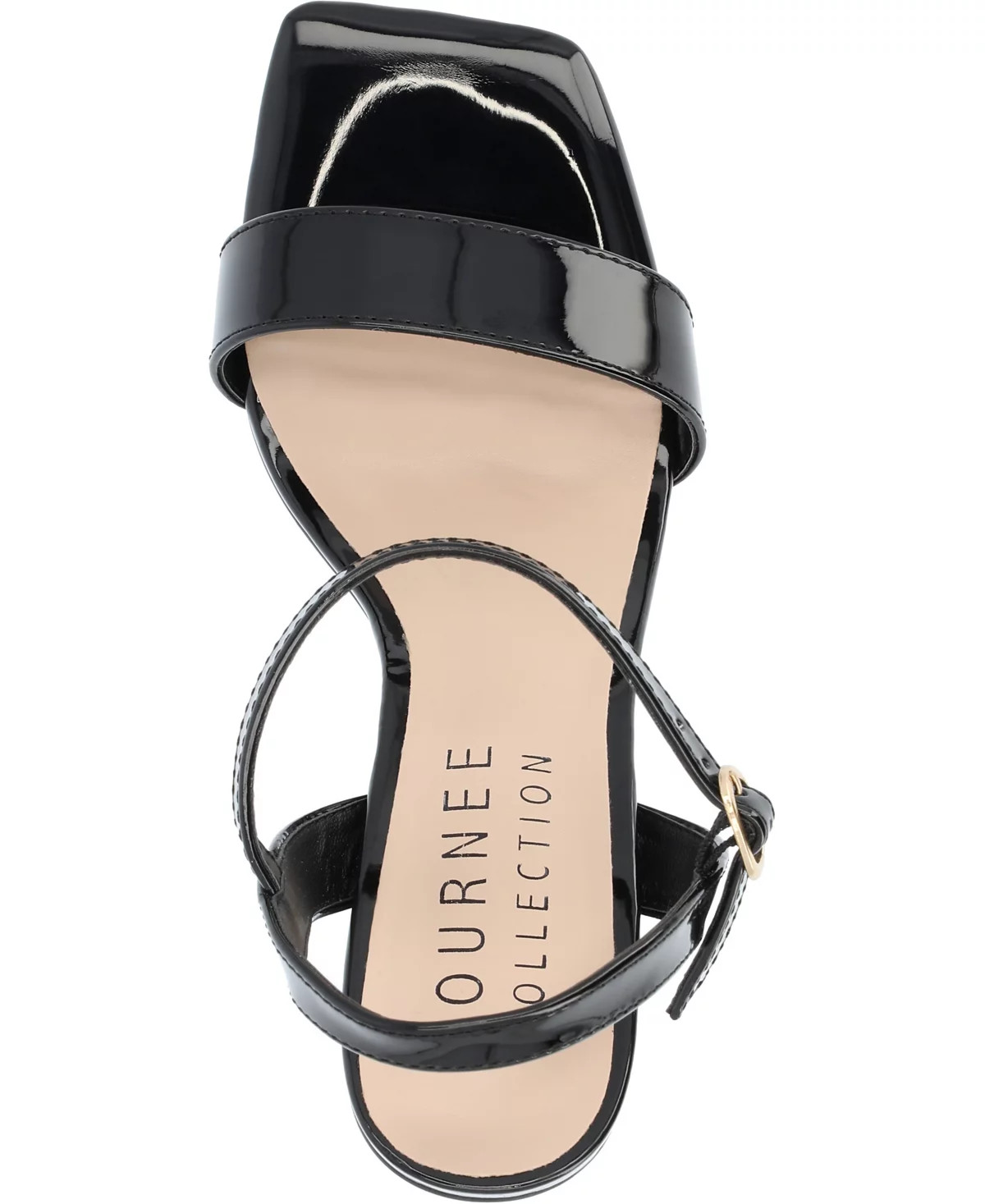 Journee Collection Tivona Block Heel Sandals Black Smooth Size 6 MSRP $108