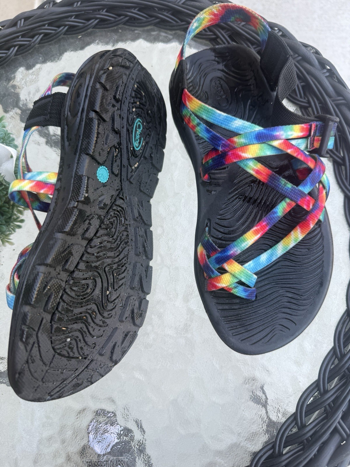 Chaco Women’s Strappy Sandals Black Tie Dye Adjustable Straps US 6