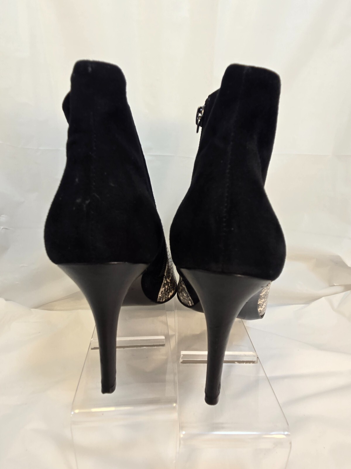 Trina Turk Black Suede & Snakeskin Style High Heel Women’s ankle booties US 10.5