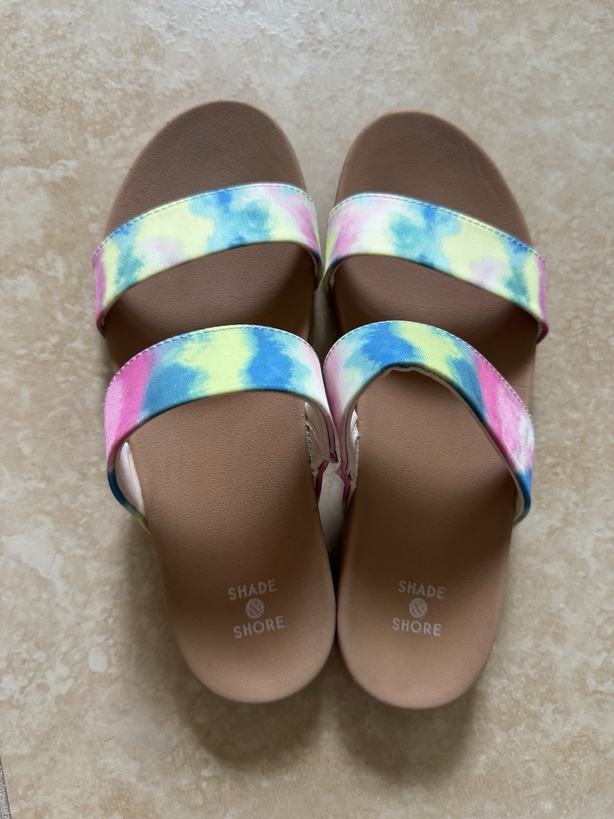 Shade & Shore Women’s Tie Dye Two-Strap Slide Sandals Brown/Multicolor US 8