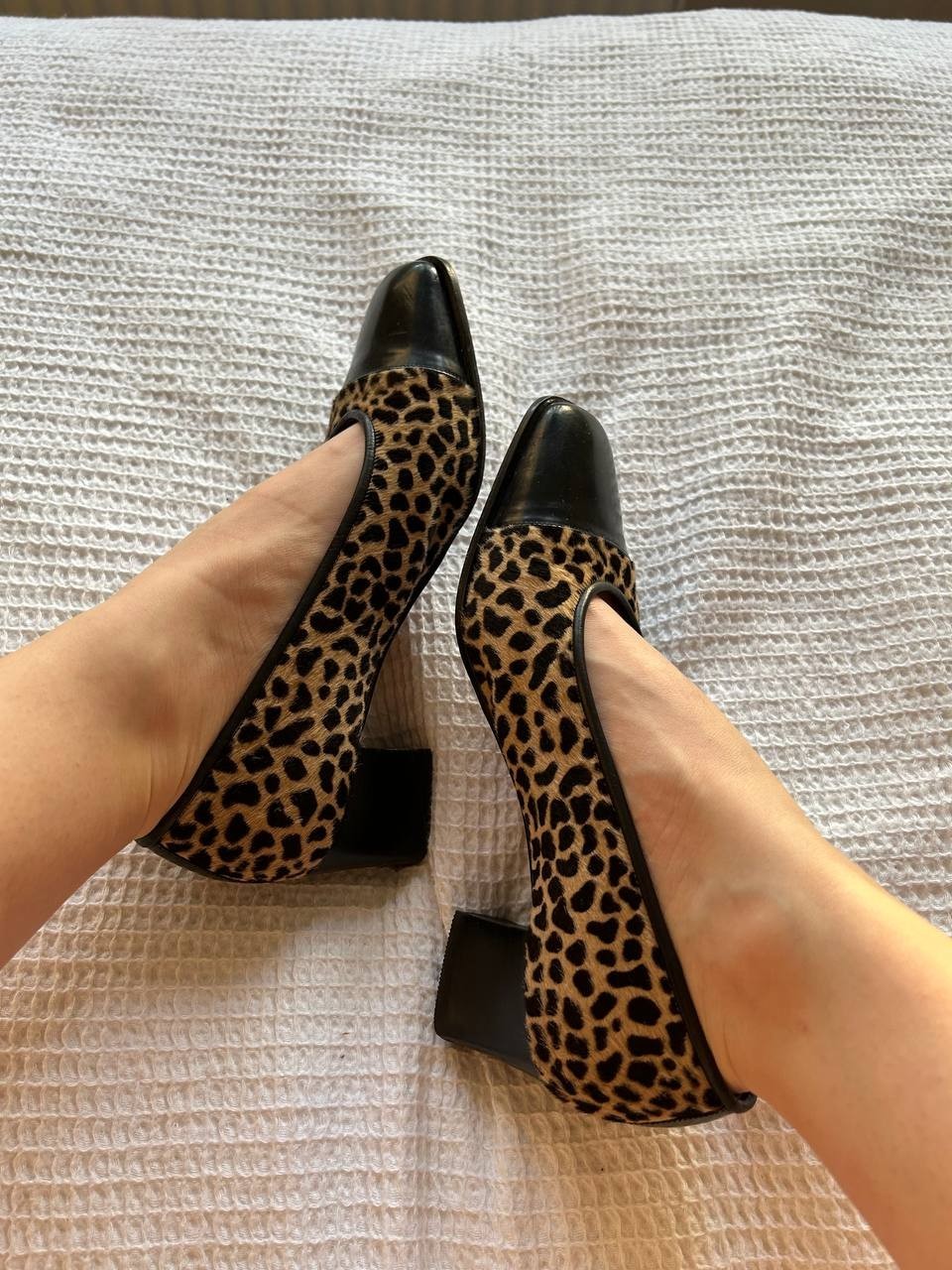Vintage Valbrenta Leopard Pony Hair Pumps Made in Italy Block Heel EU36.5 US5.5
