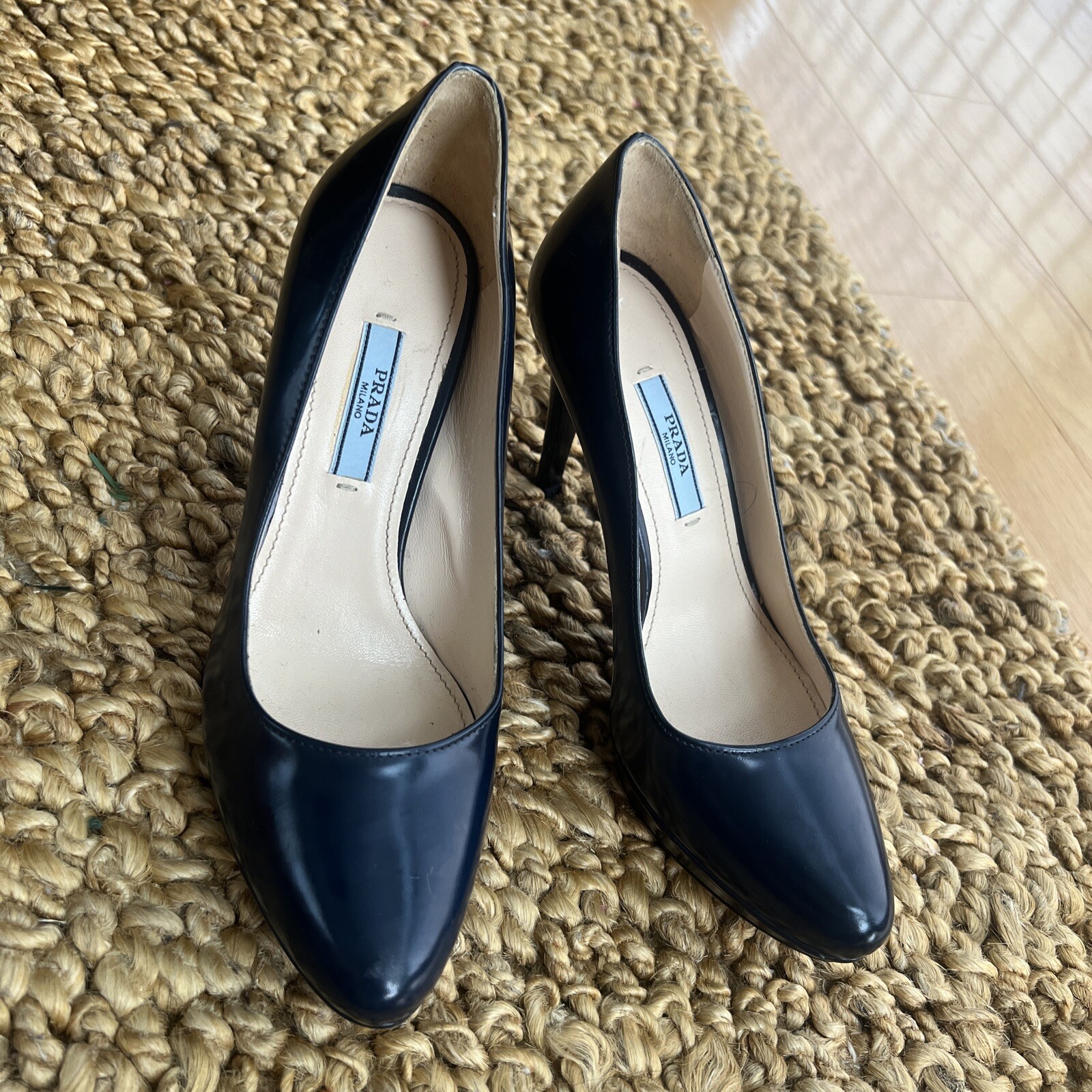 New AUTHENTIC PRADA SAFFIANO PUMPS SHOES ROYAL Dark Blue US 6.5 EU R 36.5 L 36