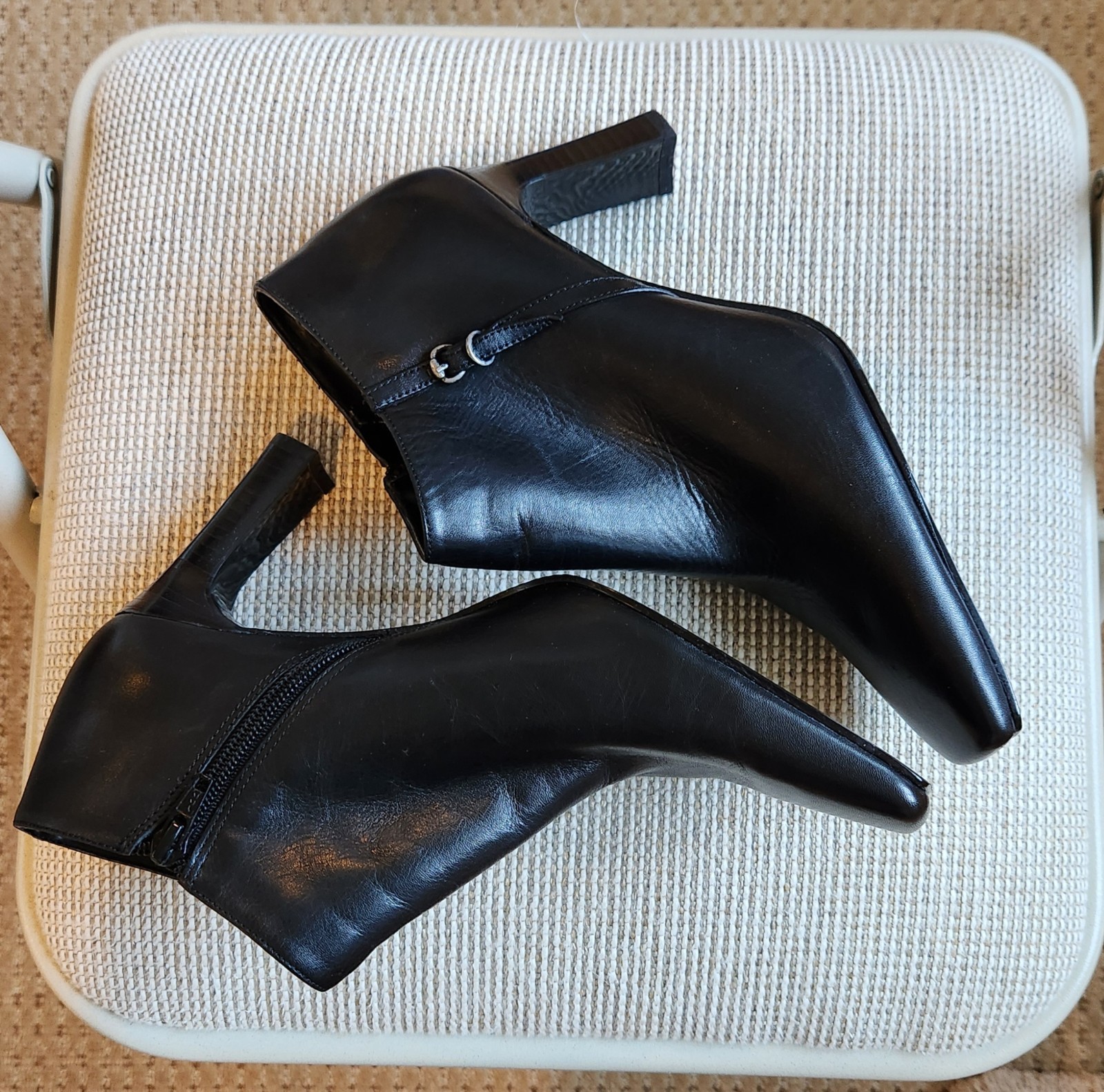 Bandalino Black Leather Shoe Booties, 3.25 Inch Heel, Women’s Size 8M