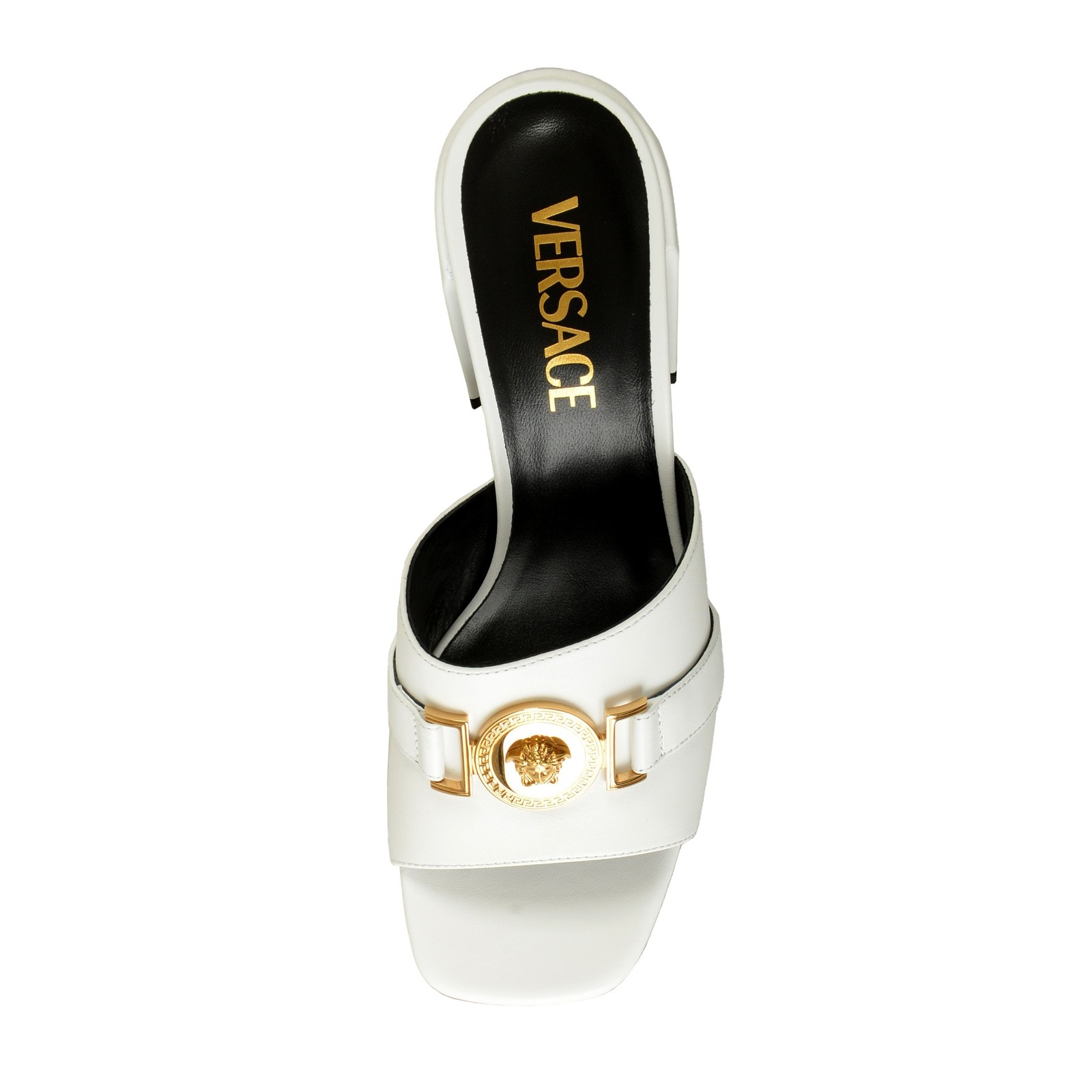 Versace Women’s White Gold Medusa Heeled Sandals Mules Shoes US 6 IT 36