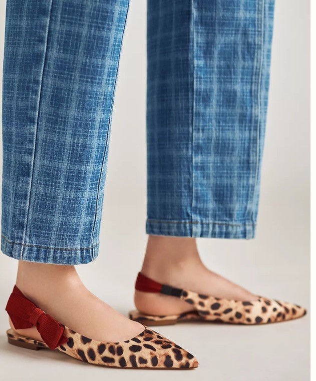 Anthropologie Maeve Side Bow Slingback Flats Women’s 7.5 Animal Satin Pointed