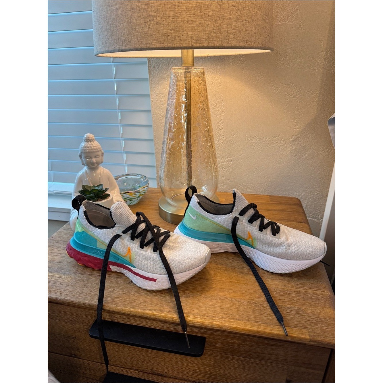 Nike React Infinity White Athletic Sneakers with Teal, Yellow & Red Accents