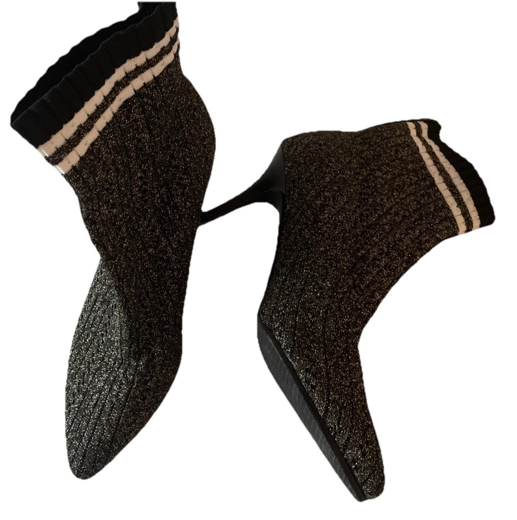 New $575 Stuart Weitzman Waverly Black Gold Sock Bootie Women’s Sz 8