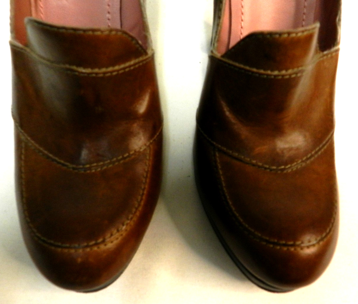 Derek Lam Leather loafer platform heels pumps brown Italy Size Sz 39 US 8