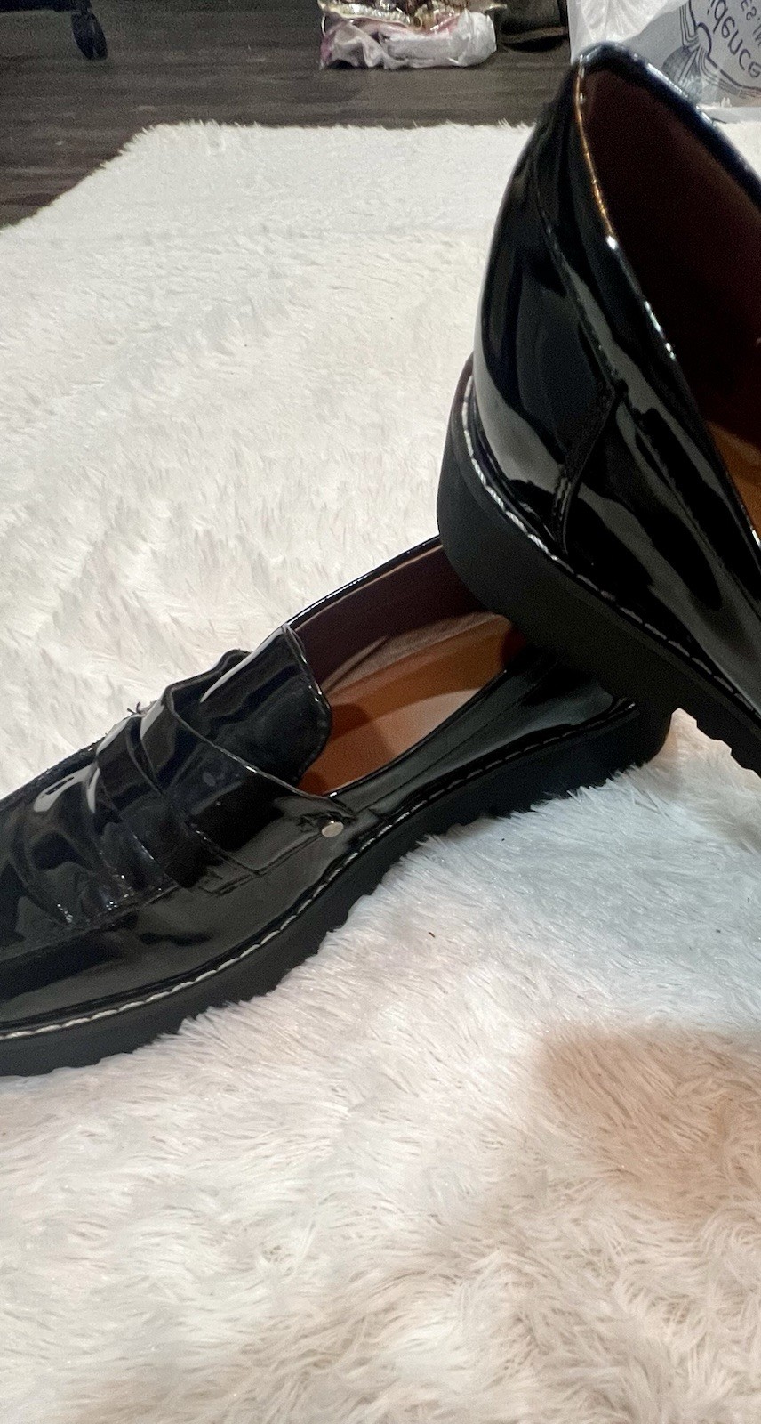 Franco Sarto Women’s Black Patent Leather Slip-On Round Toe Loafer Flats