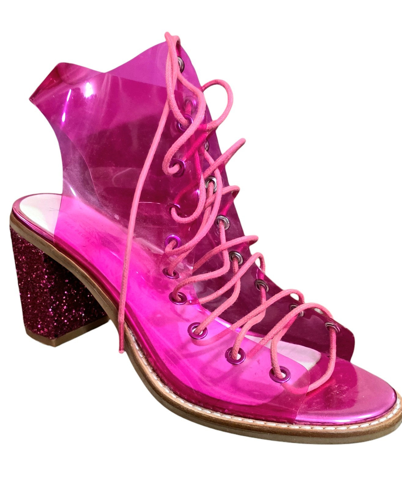 Jeffrey Campbell Free People Minimal Heels Womens 8.5 Pink Vinyl Lace Up Sandals