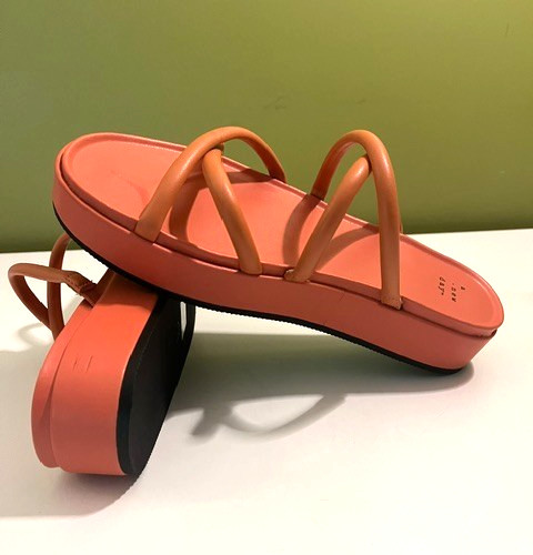 A New Day Dory, strappy platform sandals in apricot orange, slip on, size 8.5