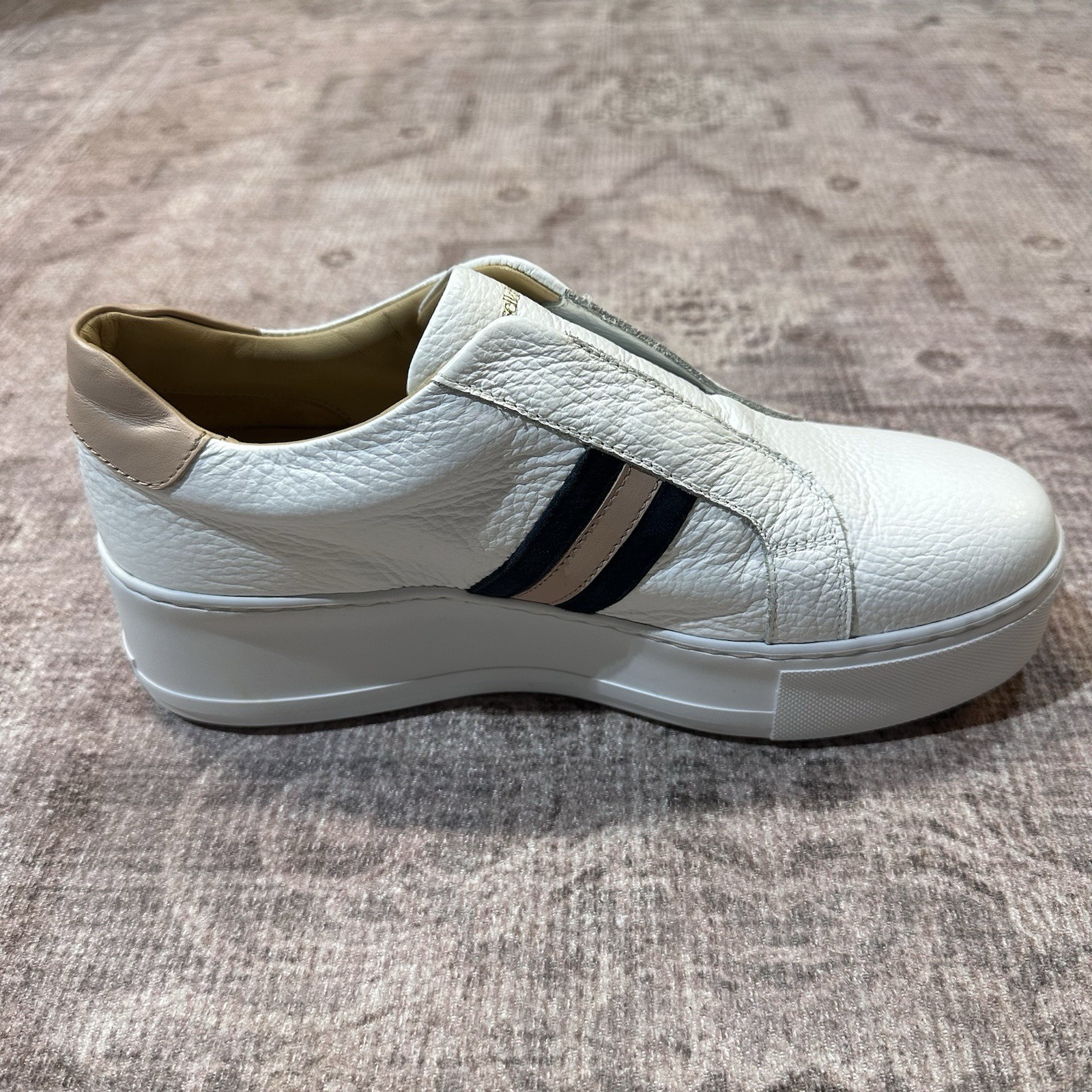 Russell & Bromley White Leather Stripe Platform Sneakers Italy Size 40 US 9.5