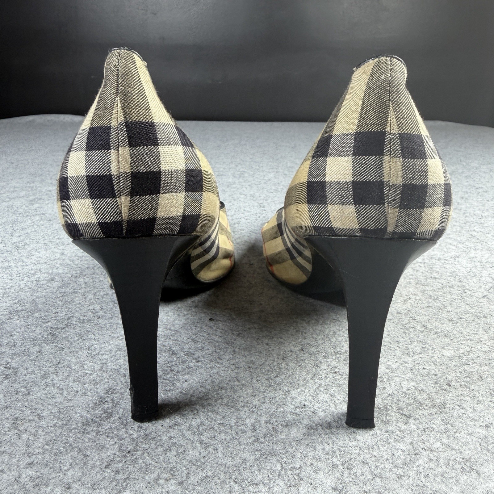 Vintage Burberry Check Dame Plaid Sand Beige Pumps Heels Canvas Women’s EU 40.5