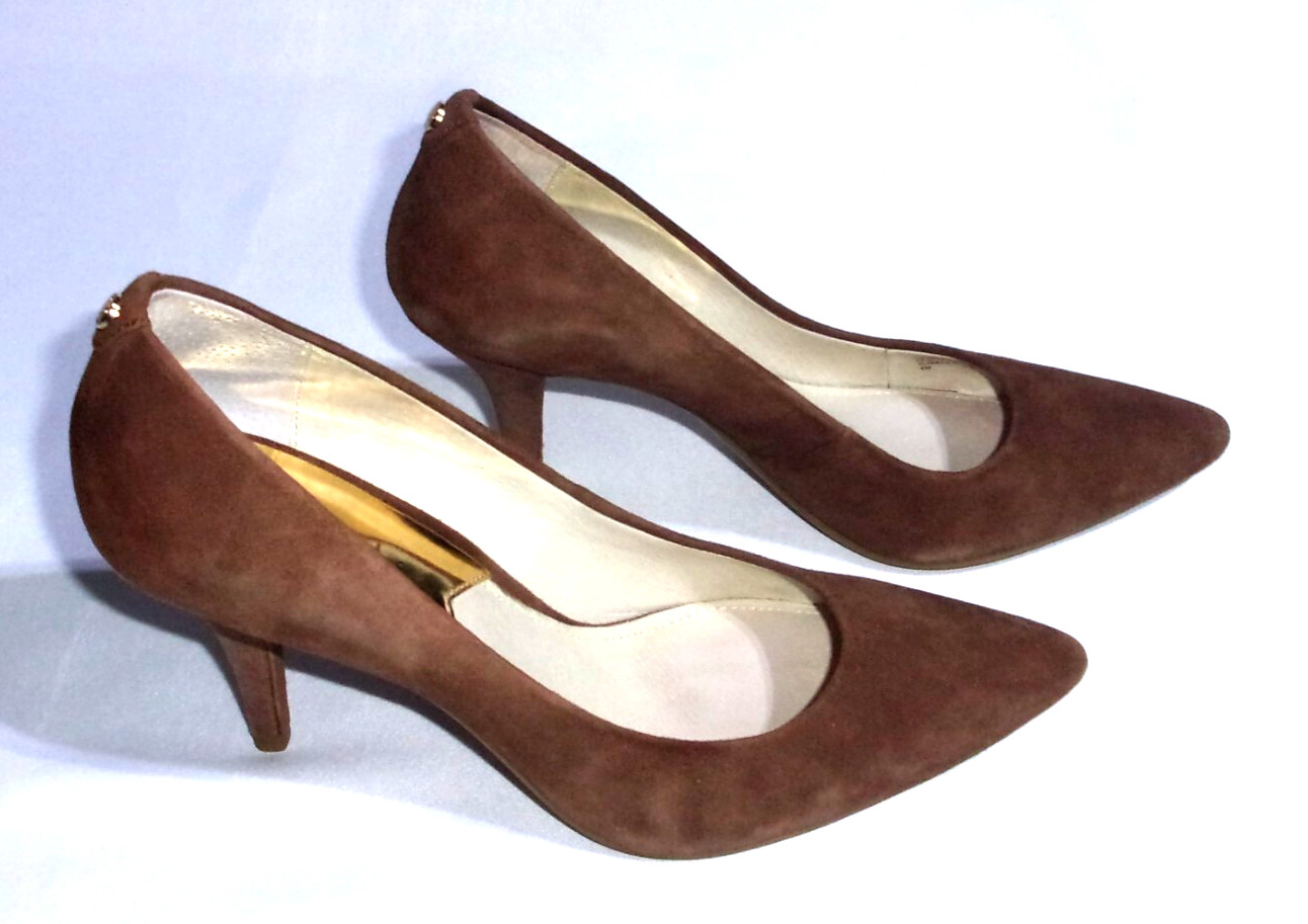 Michael Kors Brown MK-Flex Mid Pointed-Toe Pumps 9.5 M genuine suede 9 1/2 NEW