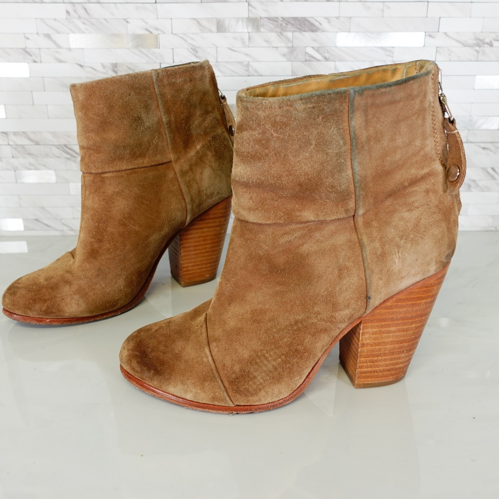 Coastal Cowgirl RAG BONE Boots Womens 6 37 Camel Tan Indie Sleaze Suede Heels