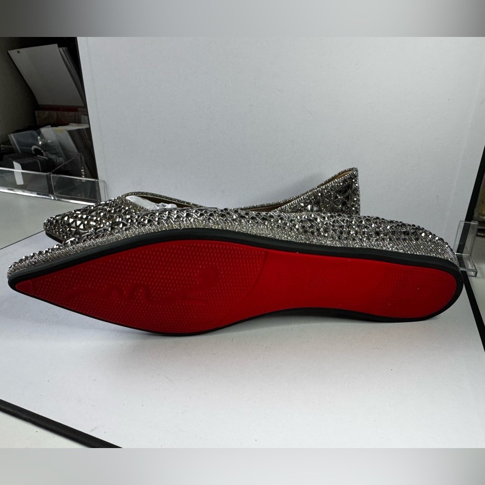 Embellished Rhinestone Pointed Toe Flats Silver Sparkly Dress Shoes Size 7 new