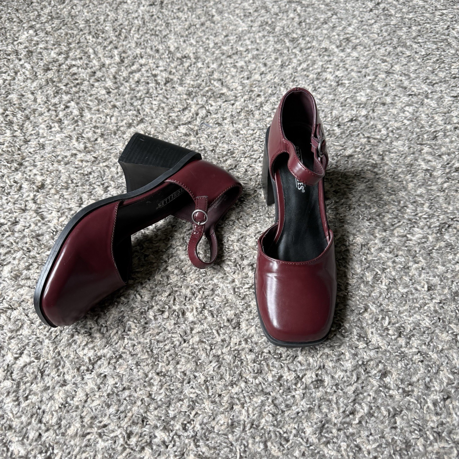 Seychelles Vegan Leather Block Heel Mary Jane Pumps Square Toe Wine Red 5.5 M