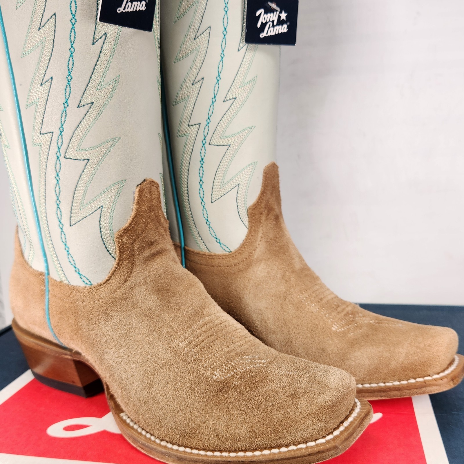 7.5 WOM – Tony Lama Siena 13″ Western – Taupe SUEDE LEATHER – RN3621