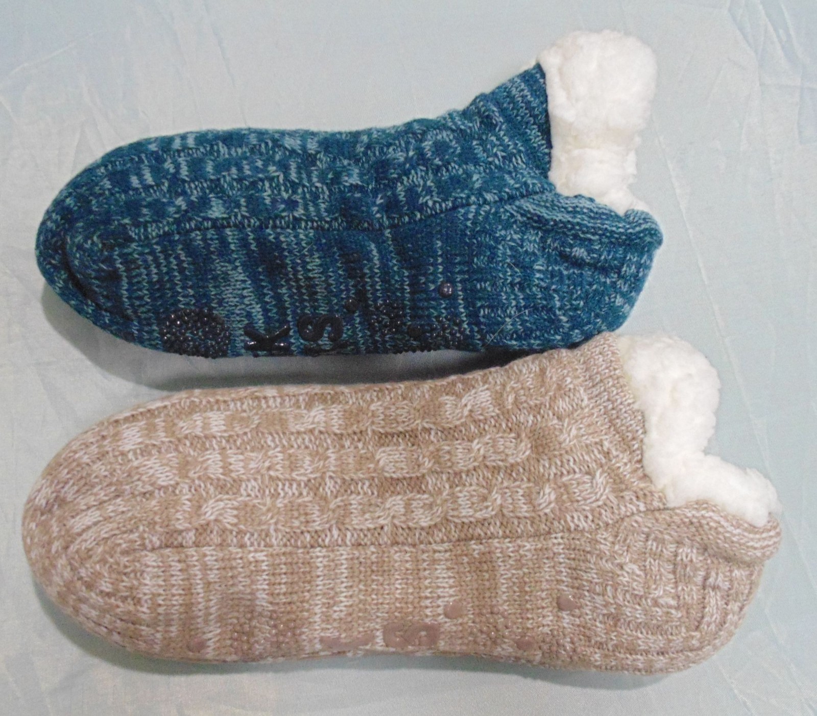 NWT 2 pr MUK LUKS Short Slipper Socks L/XL (8.5 x 1) Infused w/ Aloe Green Tan