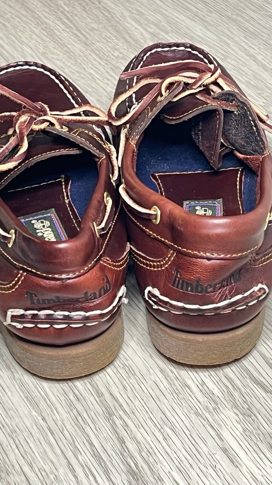 RARE Timberland Classic Boat Shoes Womens 6.5 M Dark Brown SCRIPT HEEL LOGO MINT
