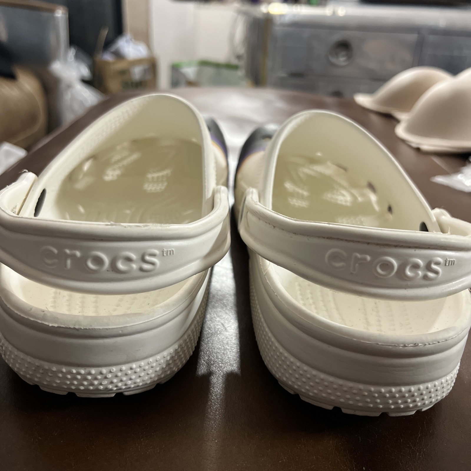 Crocs Platform Classic Crocband White/Rainbow Band Pride Clogs Men 10/ Women 12