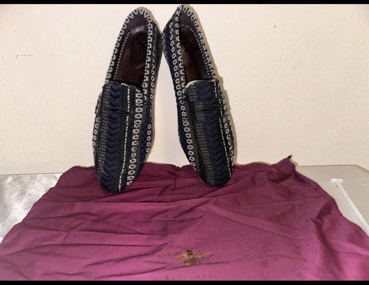 Bougeotte Flaneur Panama Chalet Drill Blue Black Loafers IT 39 EU 39 Women NIB