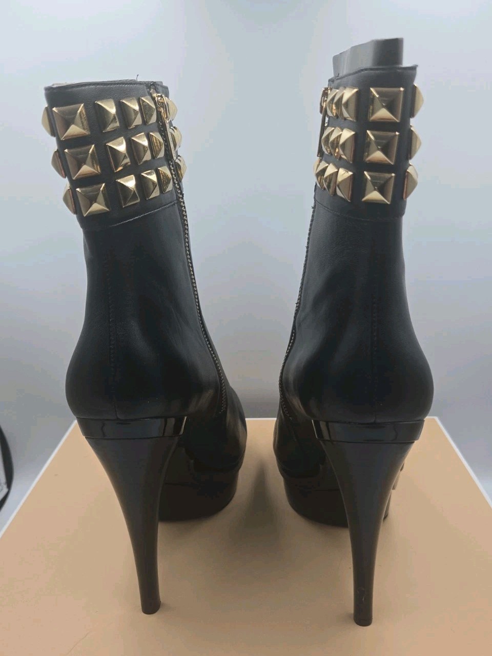 Michael Kors Black Aria Gold Stud Bootie Size 11M Stiletto 👠 Heel