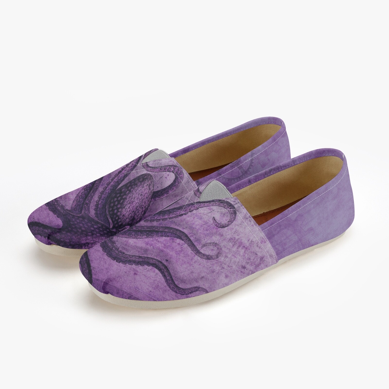Purple Octopus Slip On Canvas Shoes Nautical Ocean Squid Art Casual Flats