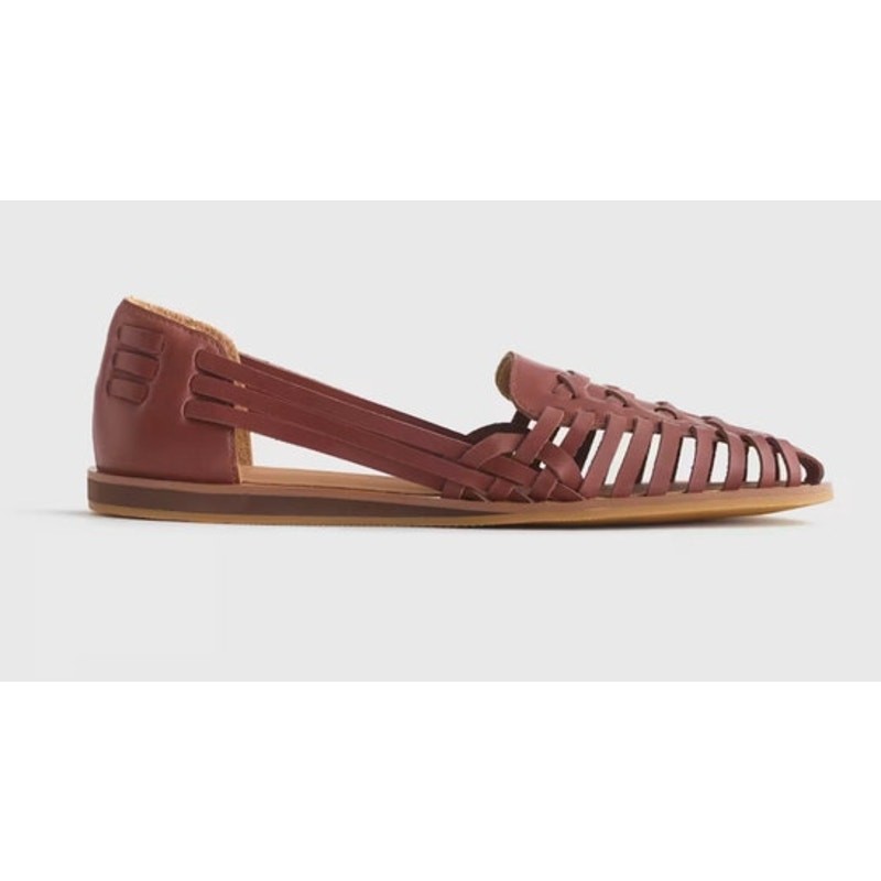 Quince 100% Leather Huarache Flat Slip On Sandal Brandy Size 9