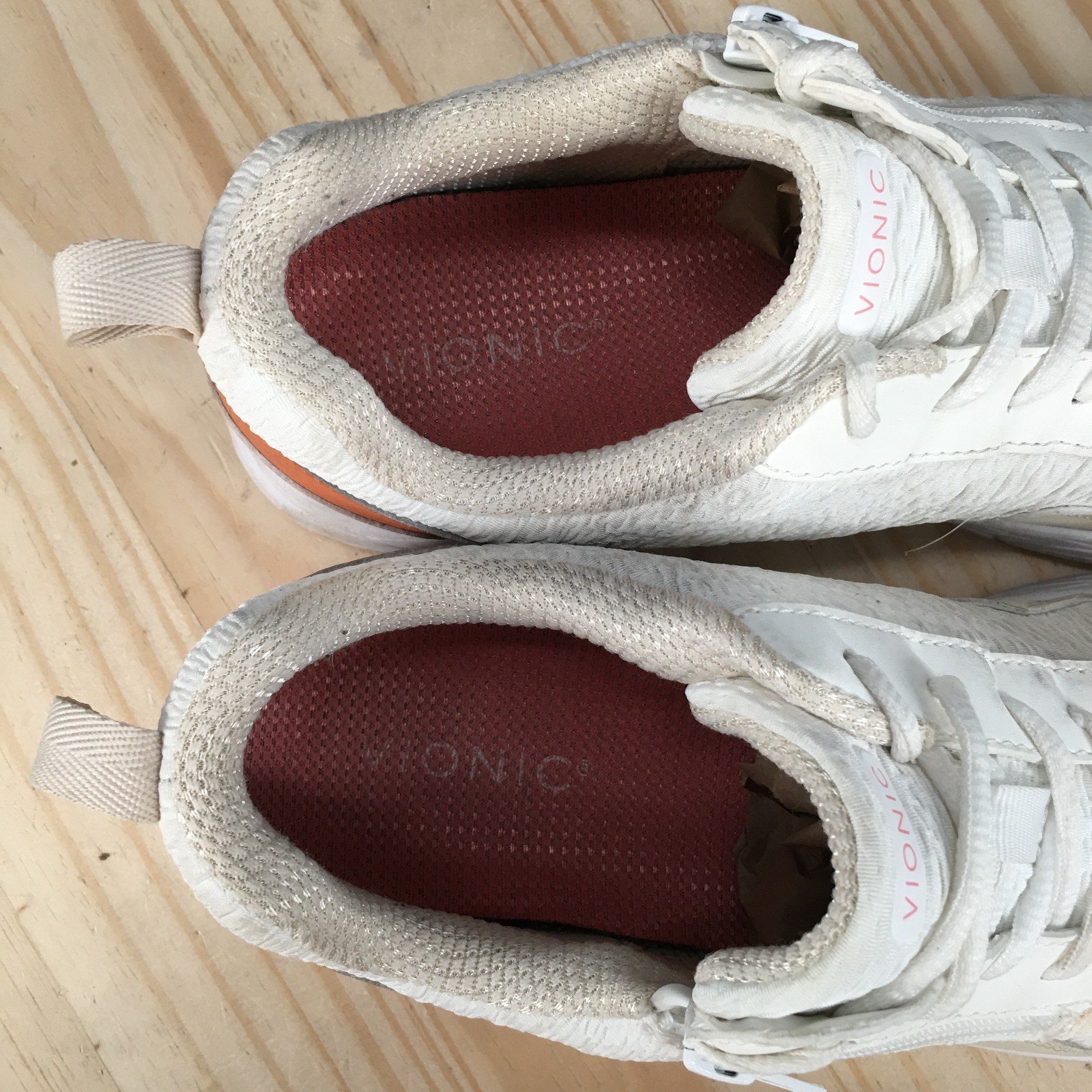 Vionic Shoes Womens 10 Jetta Sporty Comfort Lace Up Zip Sneakers White Orange