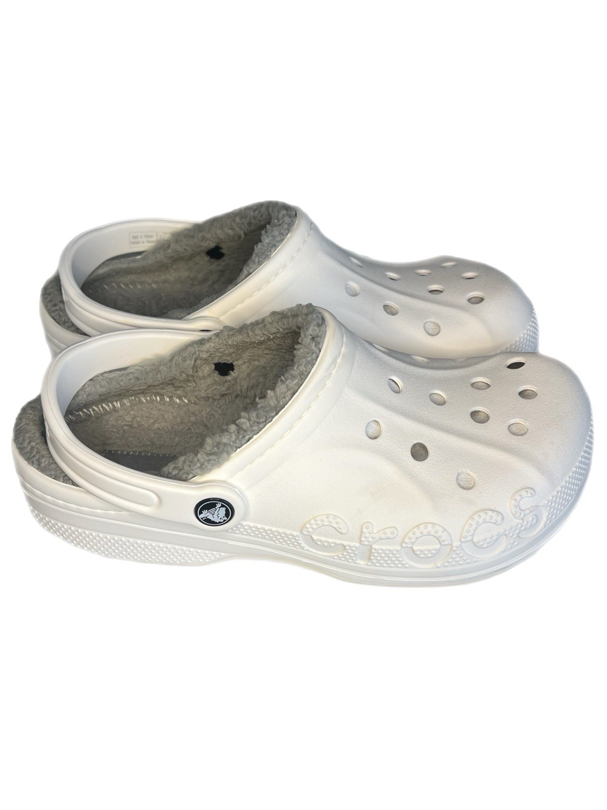 CROCS Unisex Classic Gray Baya Lined White Clogs Size Men 7/Women 9