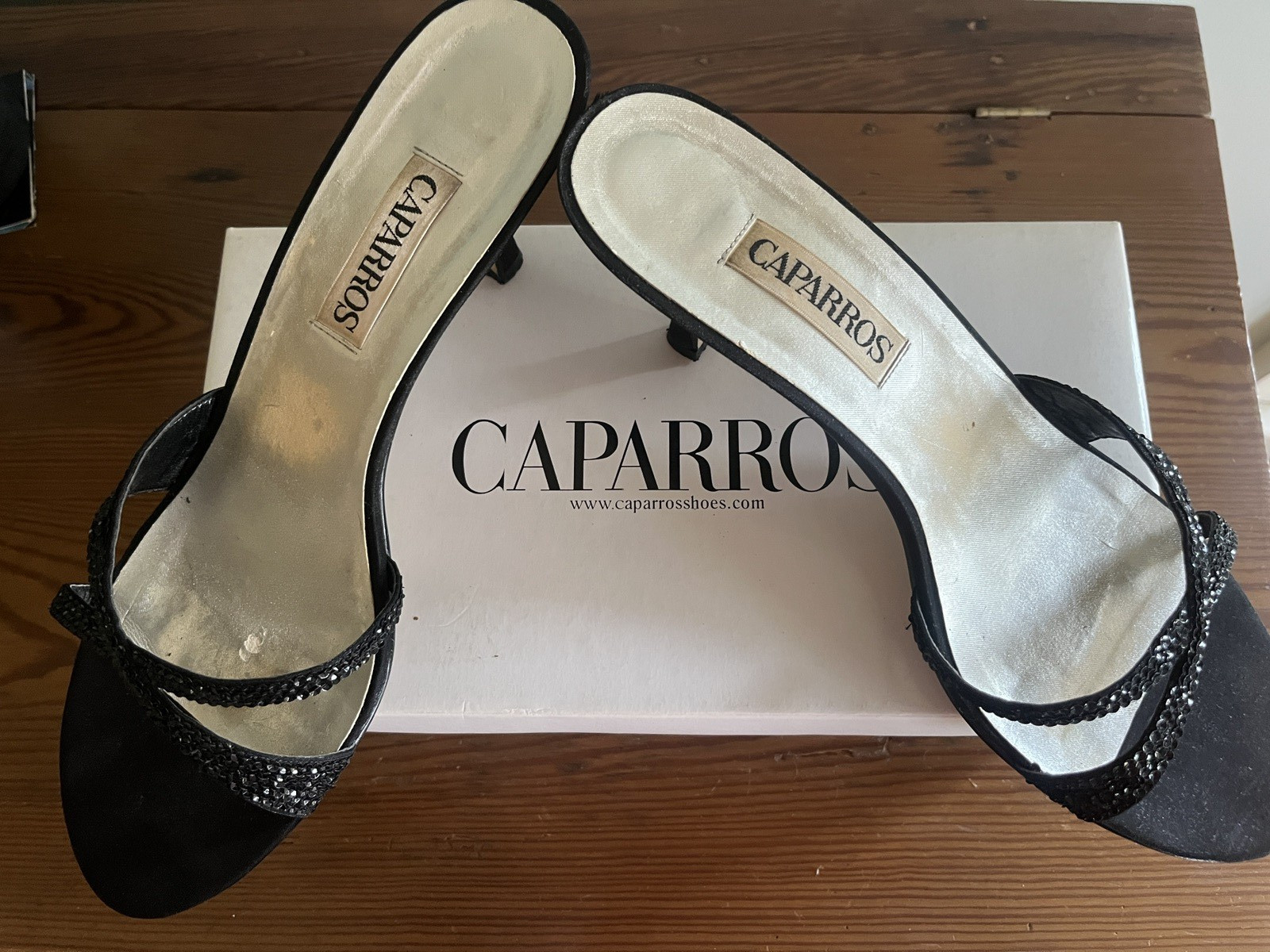 CAPARROS Black Sequin Slide Heels Women’s 10 B 3 1/4 inch heel