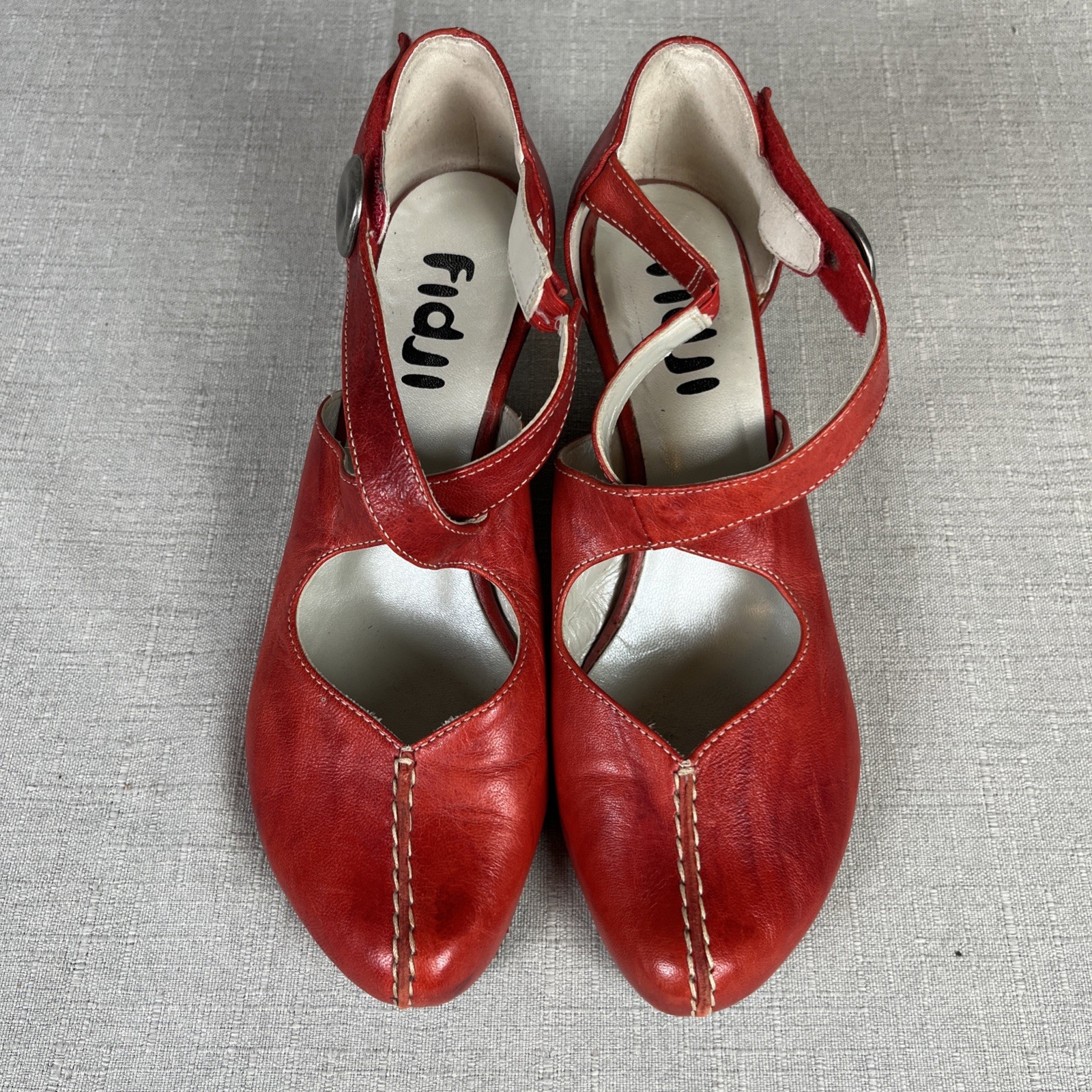 Fidji Womens Leather Mary Jane Shoes Block Heels Strappy Size 39 Cut Out Boho