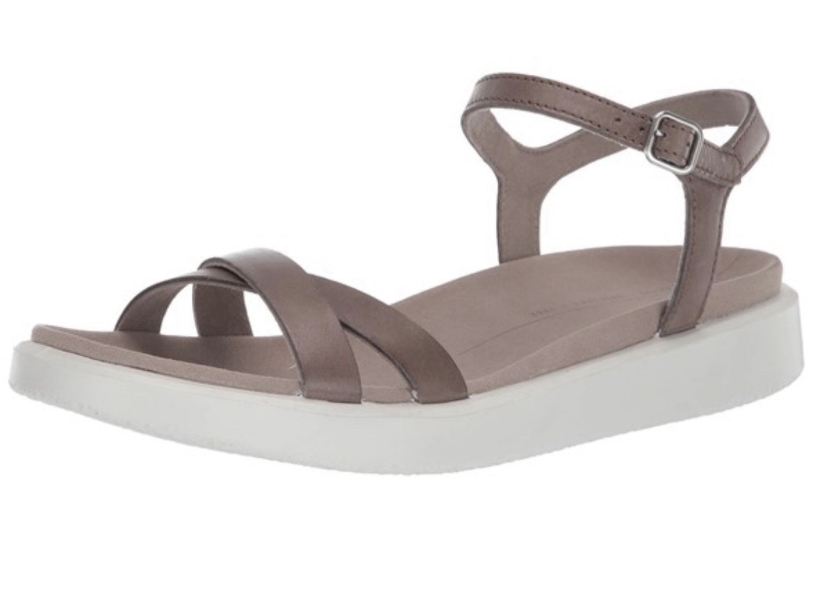 ECCO Comfort Leather Yuma Ankle Cross Strap Strappy Sandal Gray Taupe 38 7 7.5
